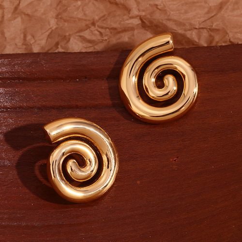 ETSMJ58 18K Gold Plated Stainless Steel Spiral Seashell Earrings for Women Elegant Fashion Jewelry
