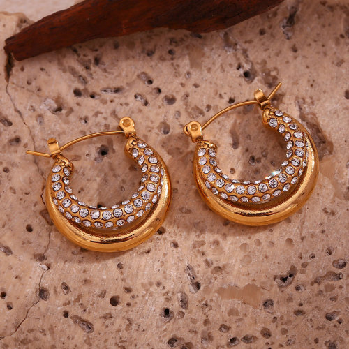 ETSMJ170 18K Gold Plated Stainless Steel Double Layer Diamond Earrings Women's Fashion Jewelry
