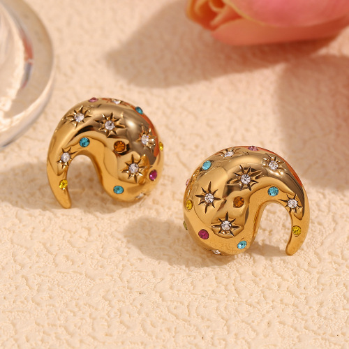 ETSMJ819 18K Gold Plated Stainless Steel Luxury Swirl Design Multicolor Zircon Stud Earrings Women's Fashion Jewelry