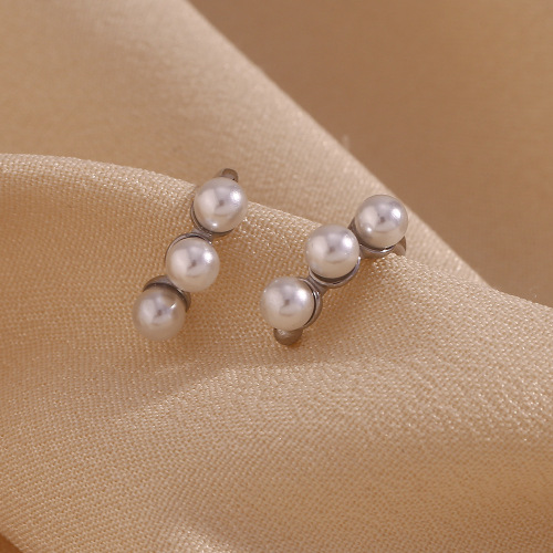 ETSMJ877 18K Gold Plated Stainless Steel Triple Pearl Ear Cuffs Women's Fashion Jewelry
