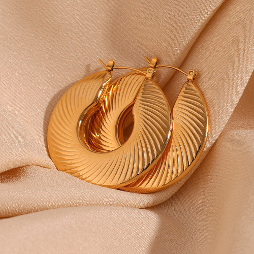 ETSMJ372 18K Gold Plated Stainless Steel Hollow Frosted Pattern Earrings Women's Fashion Jewelry