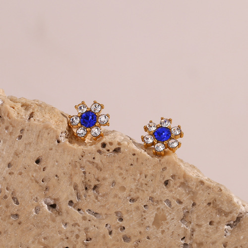 ETSMJ905 18K Gold Plated Stainless Steel Two-Tone Zirconia Flower Stud Earrings Women's Fashion Jewelry