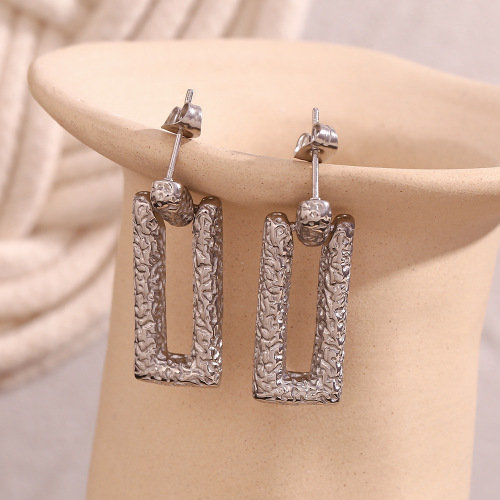 ETSMJ652 18K Gold Plated Stainless Steel Hammered Texture Long Rectangular Drop Earrings Women's Fashion Jewelry