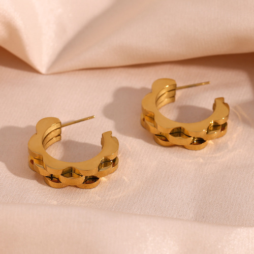 ETSMJ535 Stainless Steel Triple Petal Gear Hoop Earrings Women's Fashion Jewelry
