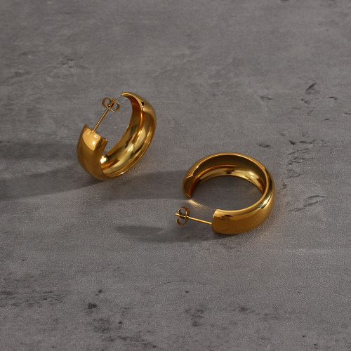 ETSMJ364 18K Gold Plated Stainless Steel Hoop Earrings Women's Polished Gold Jewelry
