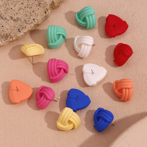 ETSMJ841 Stainless Steel Post ABS Colorful Painted Triangle Button Stud Earrings Women's Fashion Jewelry