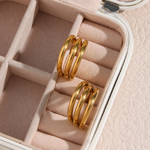 ETSMJ605 18K Gold Plated Stainless Steel Triple Tube C-Shaped Hoop Earrings Women's Fashion Jewelry