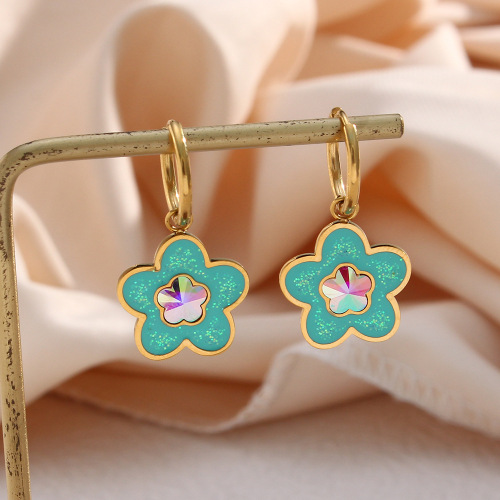 ETSMJ608 18K Gold Plated Stainless Steel Zirconia Flower Pendant Hoop Earrings Women's Fashion Jewelry