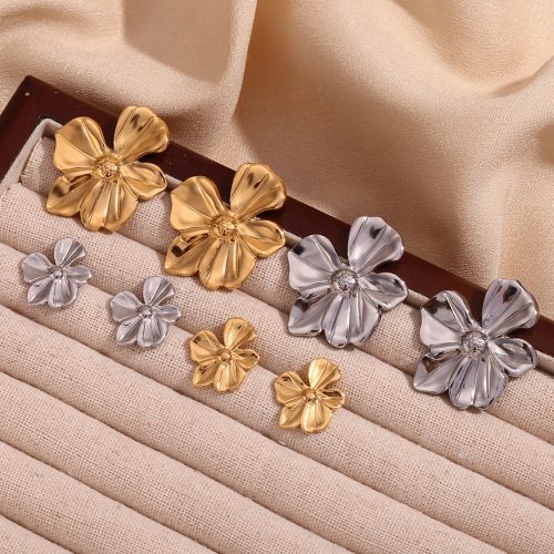 ETSMJ639 18K Gold Plated Stainless Steel Five-Petal Flower Stud Earrings Women's Fashion Jewelry