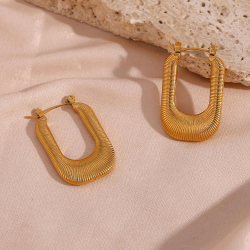 ETSMJ904 18K Gold Plated Stainless Steel Striped Large Hoop Earrings with Clasp Women's Fashion Jewelry