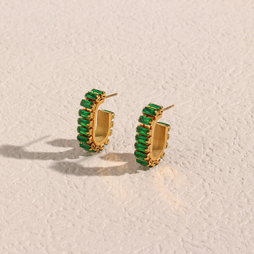 ETSMJ83 18K Gold Plated Stainless Steel Geometric Zirconia Stud Earrings for Women O-Shaped Fashion Jewelry