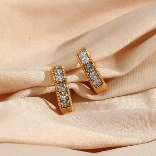 ETSMJ192 18K Gold Plated Stainless Steel Half-Hoop Zirconia Horn Earrings Women's Fashion Jewelry