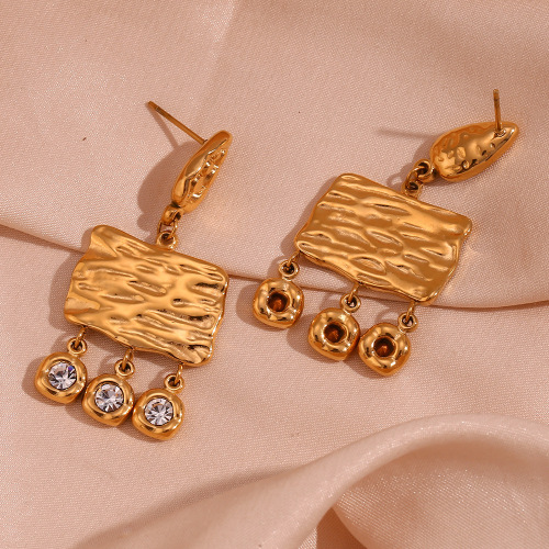 ETSMJ719 18K Gold Plated Bohemian Round Zirconia Drop Earrings Women's Fashion Jewelry