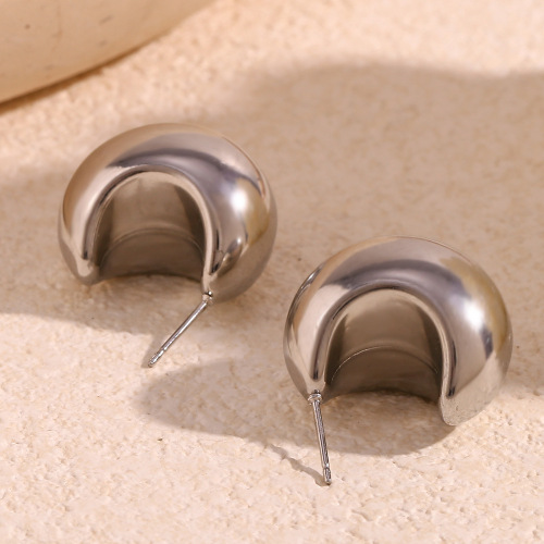 ETSMJ804 18K Gold Plated Stainless Steel Hollow 3D Moon Stud Earrings Women's Fashion Jewelry