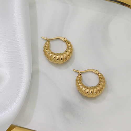 ETSMJ169 18K Gold Plated Stainless Steel Flat Horn Hoop Earrings Women's Fashion Jewelry