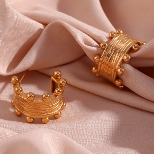 ETSMJ489 18K Gold Plated Stainless Steel Double-Sided Ball Brushed Earrings Women's Fashion Jewelry