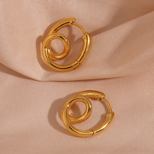ETSMJ306 18K Gold Plated Stainless Steel Double Layer Spiral Hoop Earrings Women's Fashion Jewelry