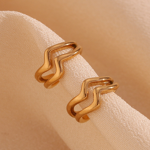 ETSMJ712 18K Gold Plated Stainless Steel Double Wave Pattern Ear Cuffs Women's Fashion Jewelry