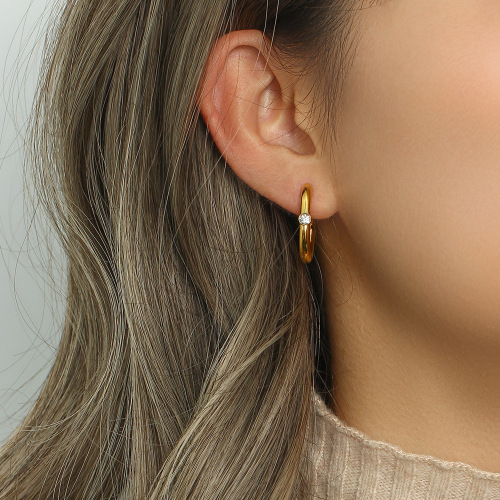 ETSMJ606 18K Gold Plated Stainless Steel Zirconia U-Shaped Hoop Earrings Women's Fashion Jewelry