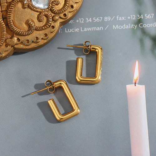 ETSMJ378 18K Gold Plated Stainless Steel Geometric Zircon Rectangle Hoop Earrings Women's Fashion Jewelry