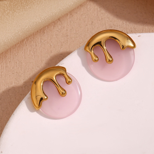 ETSMJ811 18K Gold Plated Stainless Steel Acrylic Ice Cream Ball Liquid Stud Earrings Women's Fashion Jewelry