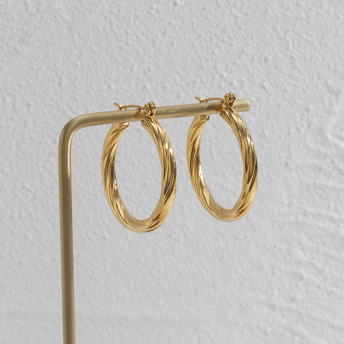 ETSMJ490 18K Gold Plated Stainless Steel Bread Texture Hoop Earrings Women's Fashion Jewelry