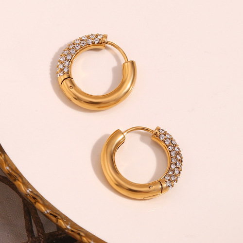 ETSMJ352 18K Gold Plated Stainless Steel Zirconia Half-Paved Hoop Earrings Women's Fashion Jewelry