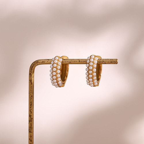 ETSMJ207 18K Gold Plated Stainless Steel Pearl Ear Cuff Earrings Women's Fashion Jewelry