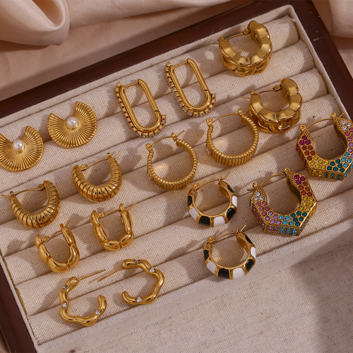 ETSMJ197 18K Gold Plated Stainless Steel Earrings Set Women's Fashion Jewelry Collection