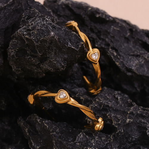 ETSMJ245 18K Gold Plated Stainless Steel Heart Zirconia Hoop Earrings with Twisted Design Women's Fashion Jewelry