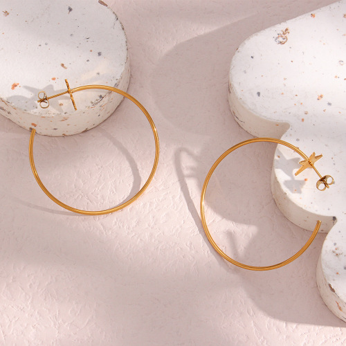 ETSMJ593 Stainless Steel Large Hoop Earrings with Star Charms Women's Fashion Jewelry