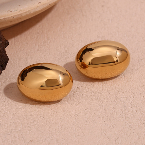 ETSMJ767 18K Gold Plated Stainless Steel Hollow Oval Stud Earrings Women's Fashion Jewelry