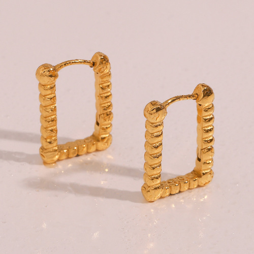 ETSMJ386 18K Gold Plated Stainless Steel Hollow Rectangle Hoop Earrings Women's Fashion Jewelry