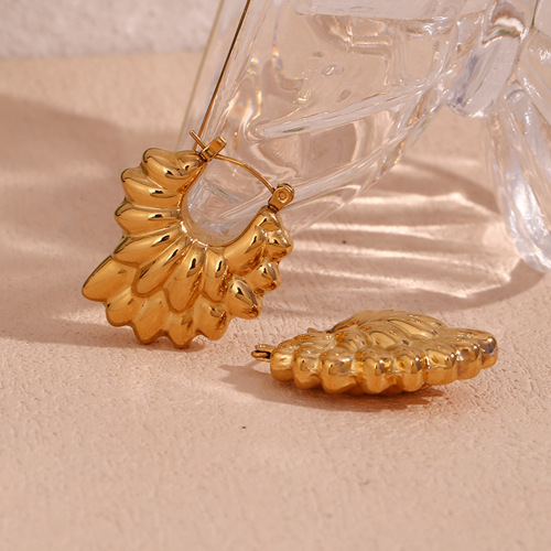 ETSMJ441 18K Gold Plated Stainless Steel Hollow Double Layer Petal Earrings Women's Unique Fashion Jewelry