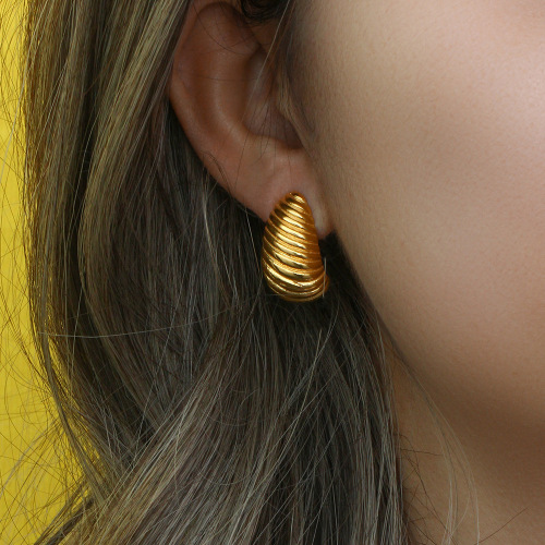 ETSMJ399 18K Gold Plated Stainless Steel Twisted Chunky Horn Stud Earrings Women's Fashion Jewelry