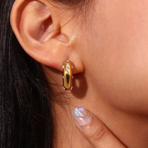 ETSMJ609 18K Gold Plated Stainless Steel Irregular Zirconia C-Shaped Hoop Earrings Women's Fashion Jewelry