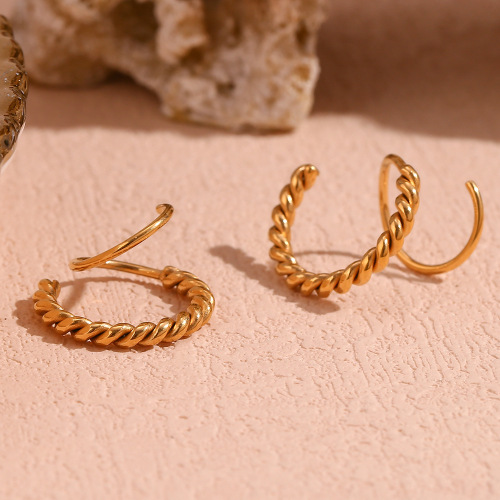 ETSMJ105 18K Gold Plated Stainless Steel Braided Spiral Stud Earrings Women's Trendy Jewelry