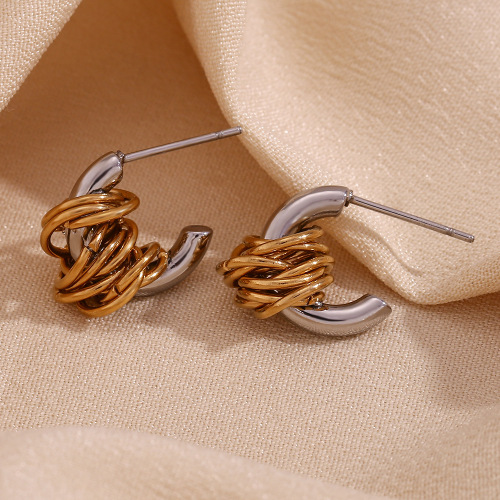 ETSMJ27 18K Gold Plated Stainless Steel Mini Twisted C-Shaped Earrings for Women Trendy Fashion Jewelry