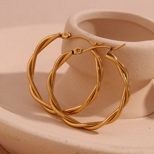 ETSMJ264 18K Gold Plated Stainless Steel Twisted Wire Hoop Earrings Women's Fashion Jewelry