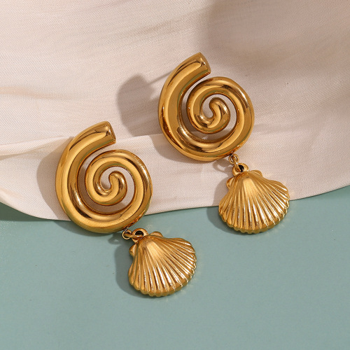 ETSMJ816 18K Gold Plated Stainless Steel Swirl Scallop Ocean Drop Earrings Women's Fashion Jewelry