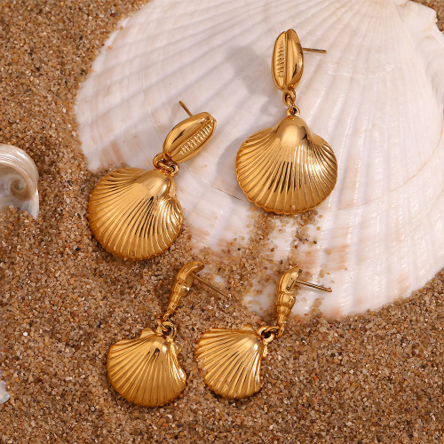 ETSMJ62 18K Gold Plated Stainless Steel Large Scallop Shell Drop Earrings for Women Trendy Statement Jewelry