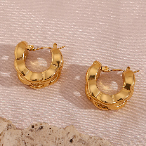 ETSMJ297 18K Gold Plated Stainless Steel Half Hoop Chain Earrings Women's Spring Fashion Jewelry