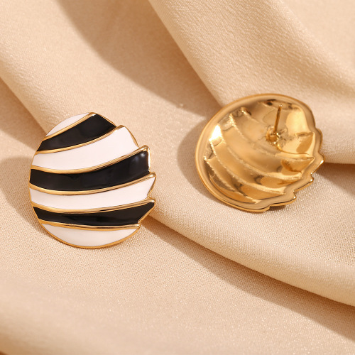 ETSMJ657 18K Gold Plated Stainless Steel Sailboat Oval Enamel Stud Earrings Women's Fashion Jewelry