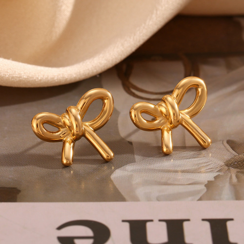 ETSMJ629 18K Gold Plated Stainless Steel Polished Bowknot Stud Earrings Women's Fashion Jewelry