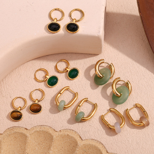 ETSMJ353 18K Gold Plated Geometric Natural Stone Sun Cat Eye Earrings Women's Fashion Jewelry