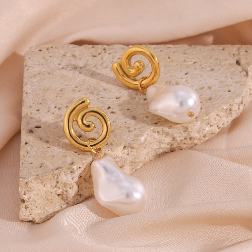 ETSMJ78 Baroque Pearl Swirl Drop Earrings for Women Fashion Jewelry with Synthetic Pearls