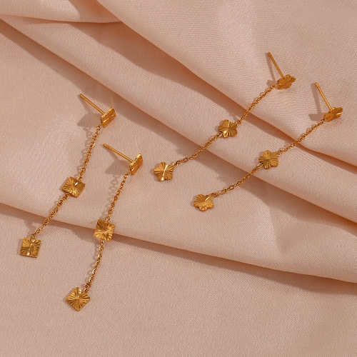 ETSMJ315 18K Gold Plated Stainless Steel Floral Chain Stud Earrings Women's Fashion Jewelry