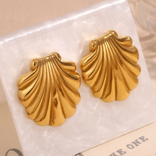 ETSMJ654 18K Gold Plated Stainless Steel Shell Scallop Stud Earrings Women's Fashion Jewelry