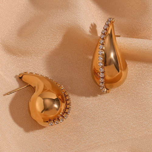 ETSMJ278 18K Gold Plated Stainless Steel Zirconia Chain Hollow Teardrop Earrings Luxury Women's Jewelry
