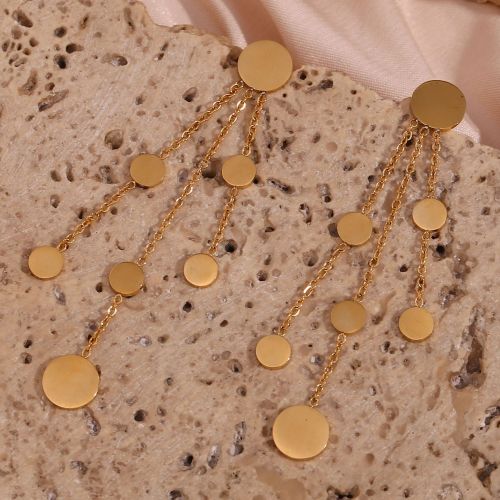 ETSMJ367 Bohemian Stainless Steel Tassel Earrings with Small Round Discs Women's Fashion Jewelry